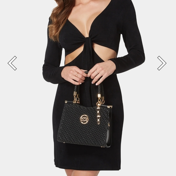 bebe Handbags - NWoT BEBE Black Satchel Crossbody Convertible Gold Black Satchel Adjustable